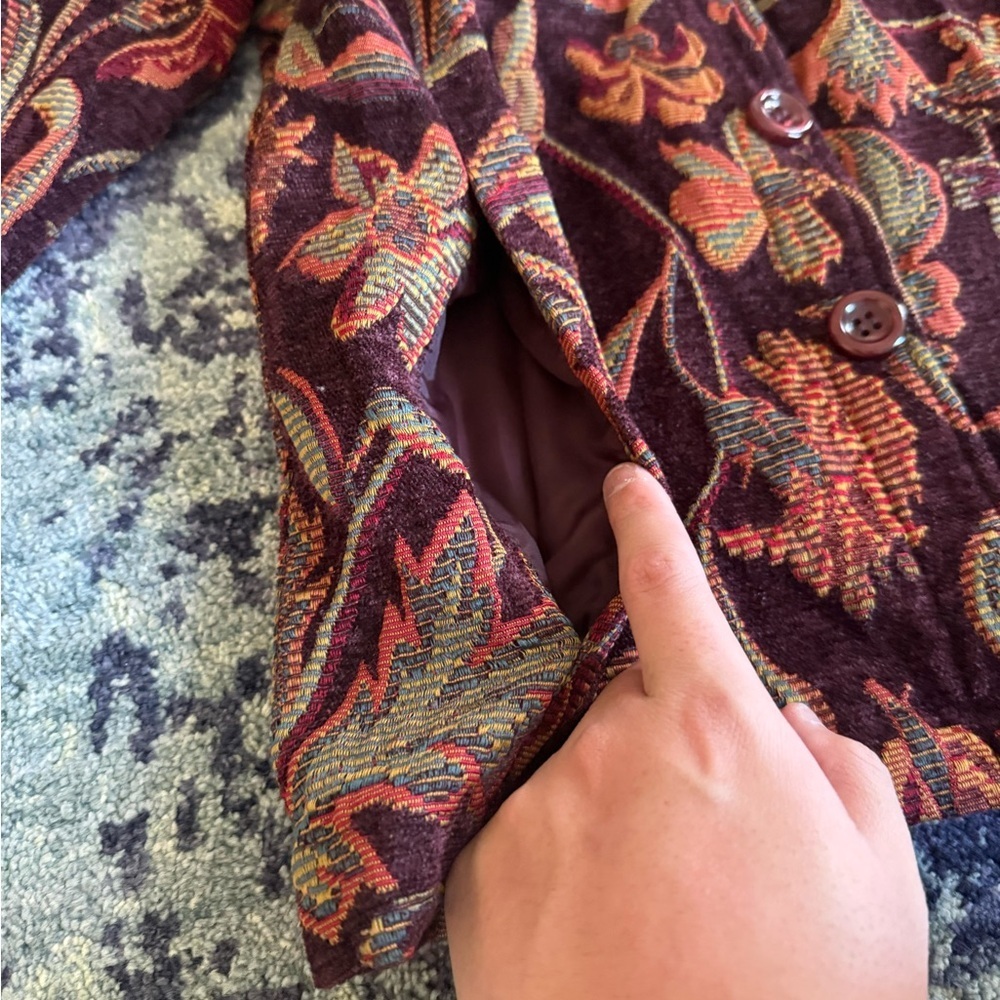 Vintage Women’s 2P Boho Whimsical Warm Colored Florals Tapestry Blazer Jacket - Picture 8 of 13